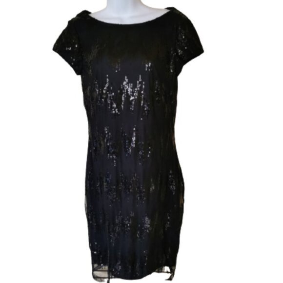 LE CAHTEAU Black Sequined Party Cocktail Evening Dress Size Small - Picture 3 of 4